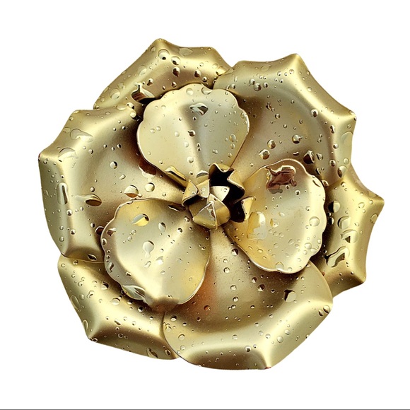 Golden Dew Kissed Metal Rose w/ Enamel Butterfly - Picture 3 of 7